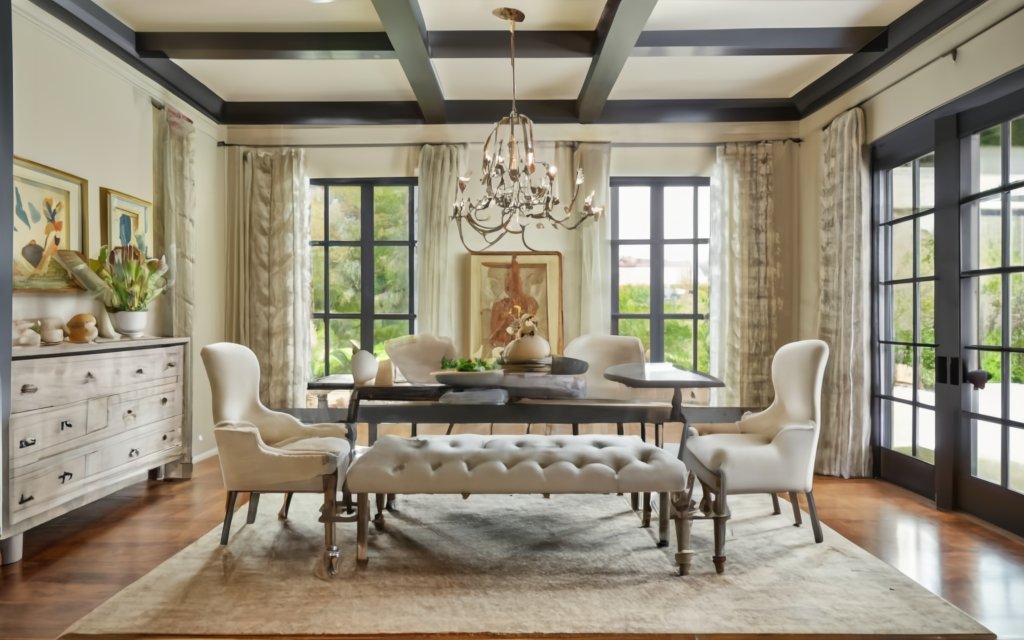 upholstered benches in ranch house