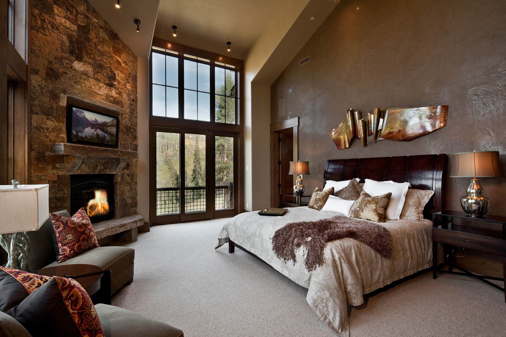 rustic bedroom with wooden headboard