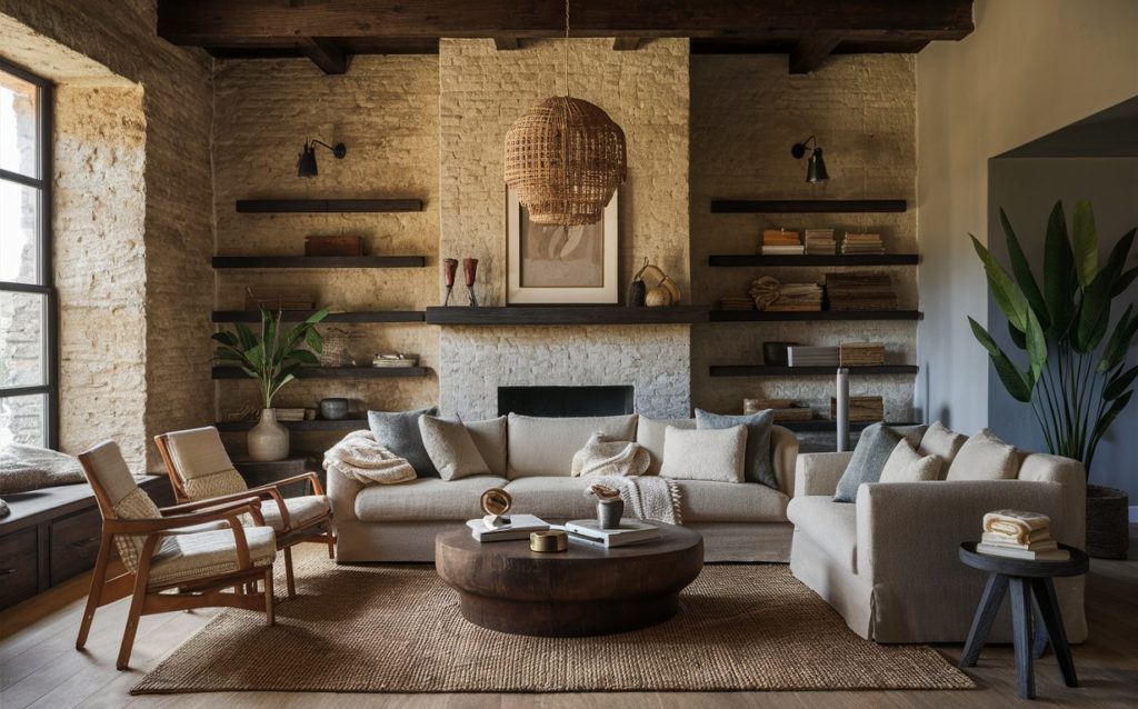 Living room with Venetian Plaster Wall Tiles