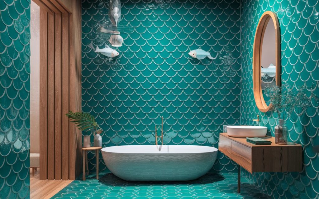 A bathroom with Moroccan Tiles Pattern