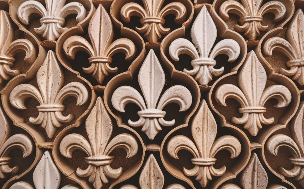 Decorative fleur-de-lis patterned tiles for floors and walls