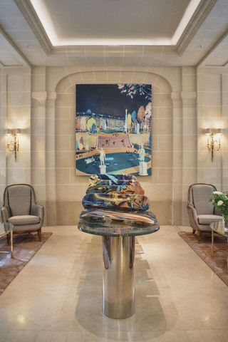 painted skateboards inside hotel de crillon