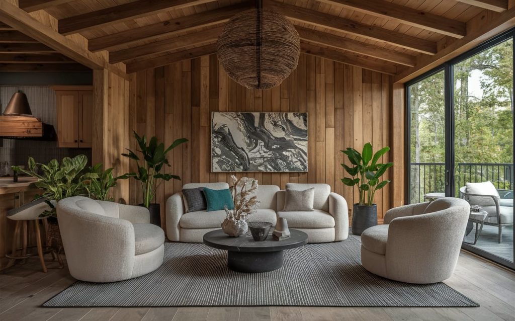 A welcoming living room with furniture for relaxing and socializing.