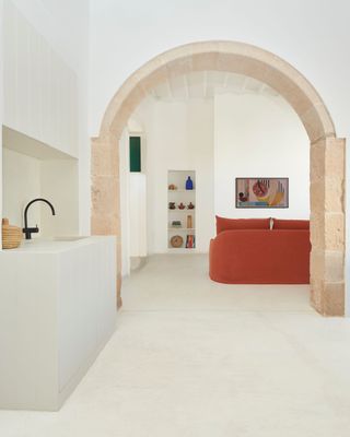 Open kitchen and living room at Casa Montelongo’s unit one