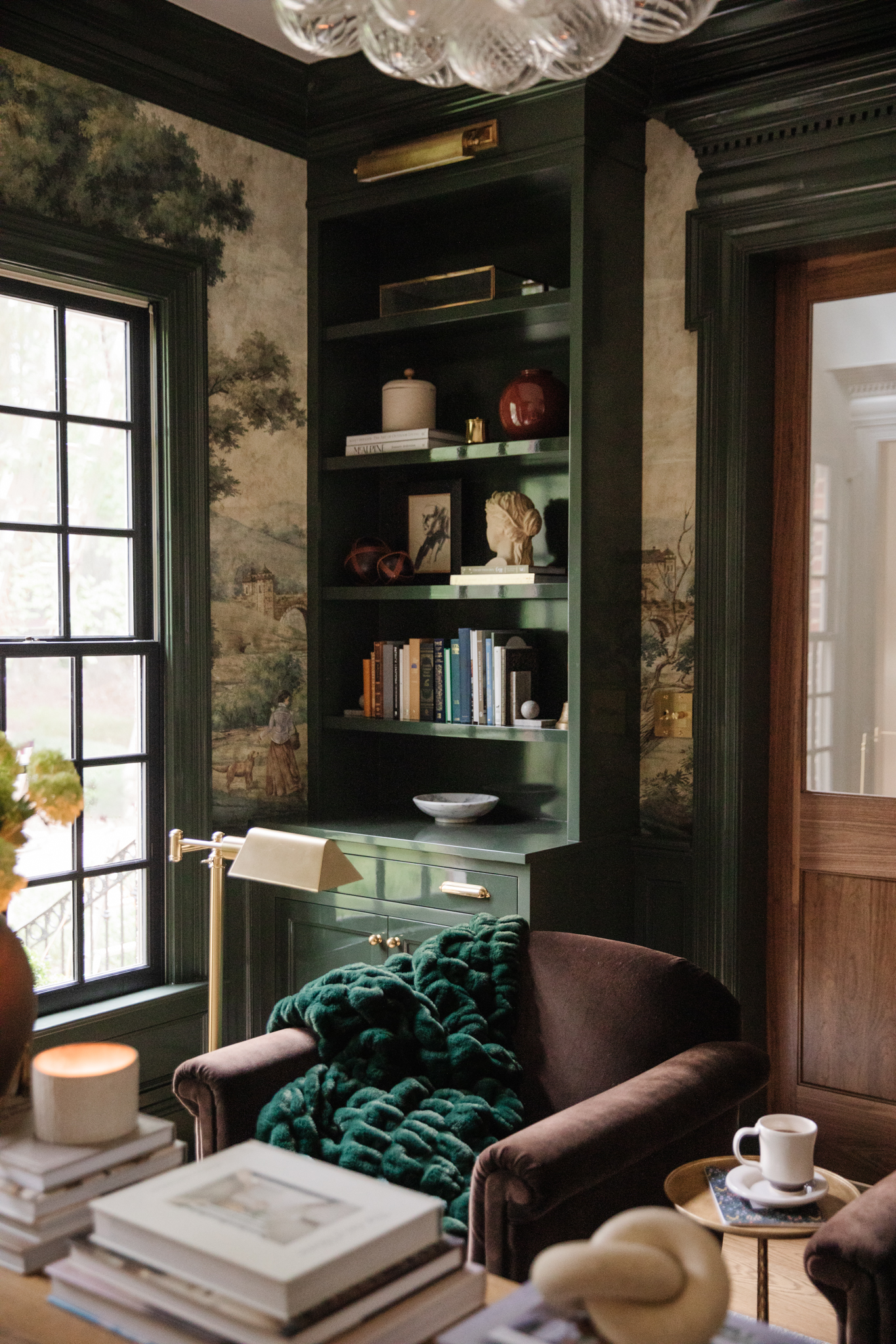 Chris Loves Julia | The new CLJ x Lola Blankets colors Juniper draped over a chair in the study