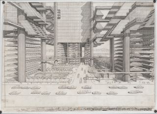 Paul Rudolph_Perspective drawing of the lower Manhattan Expressway