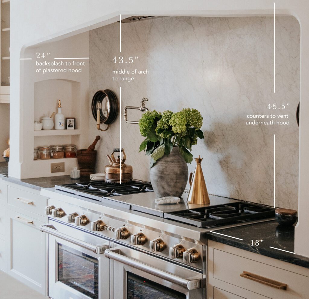 The dimensions of the range hood and vent over the stove