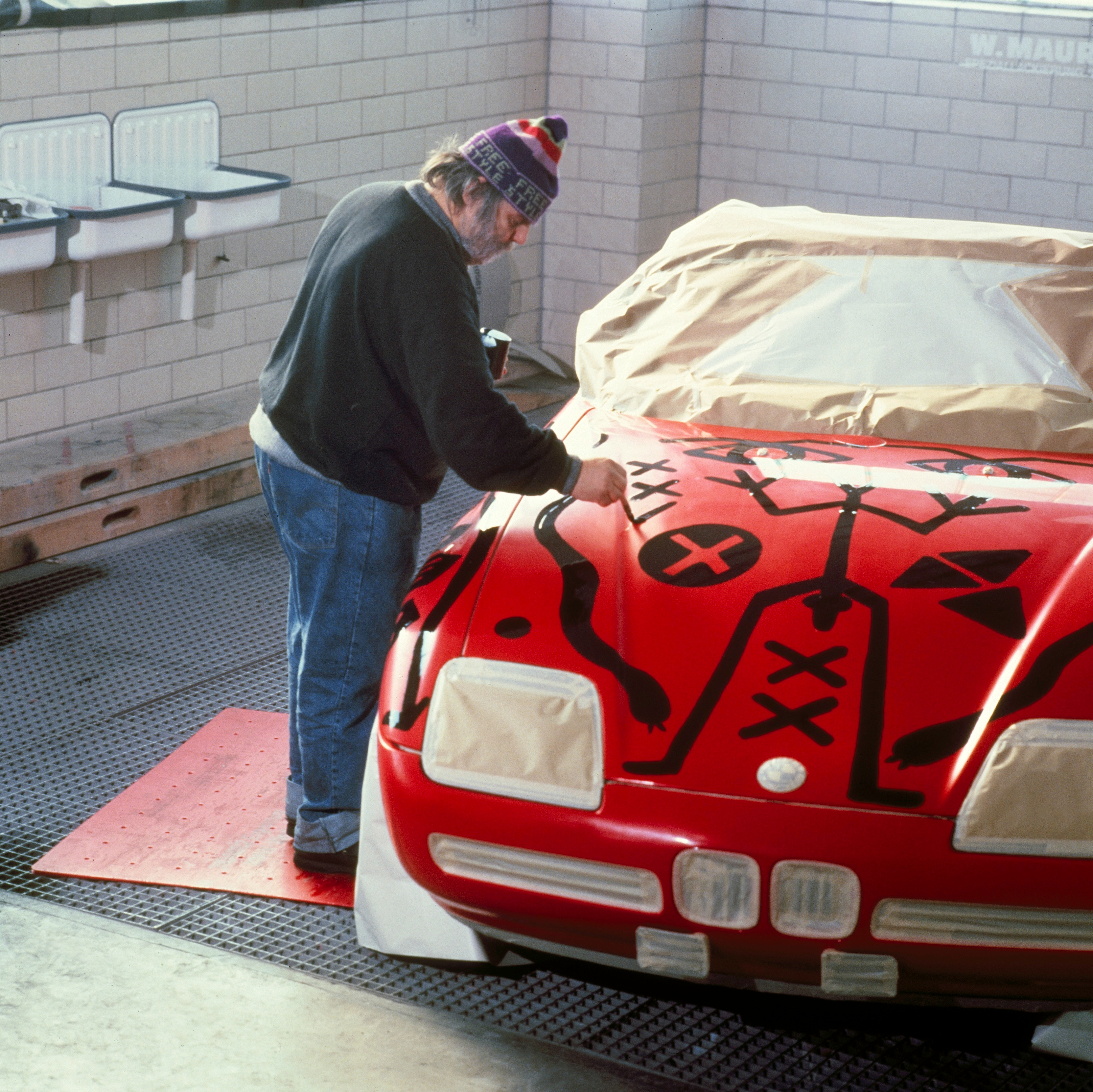 A.R. Penck paints BMW Art Car #11, BMW Z1, 1991