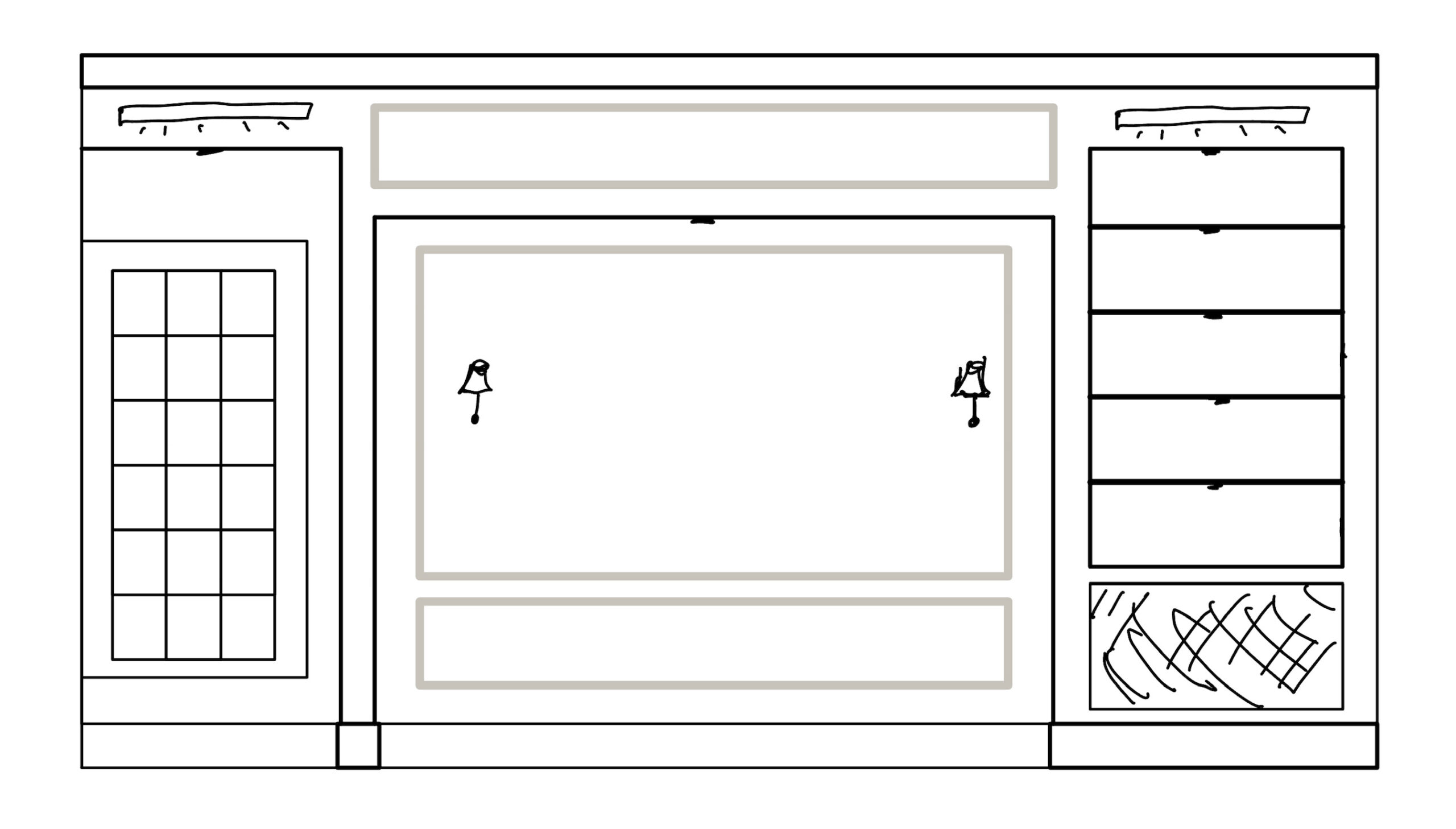 A layout of the built-in bookcases for the living room