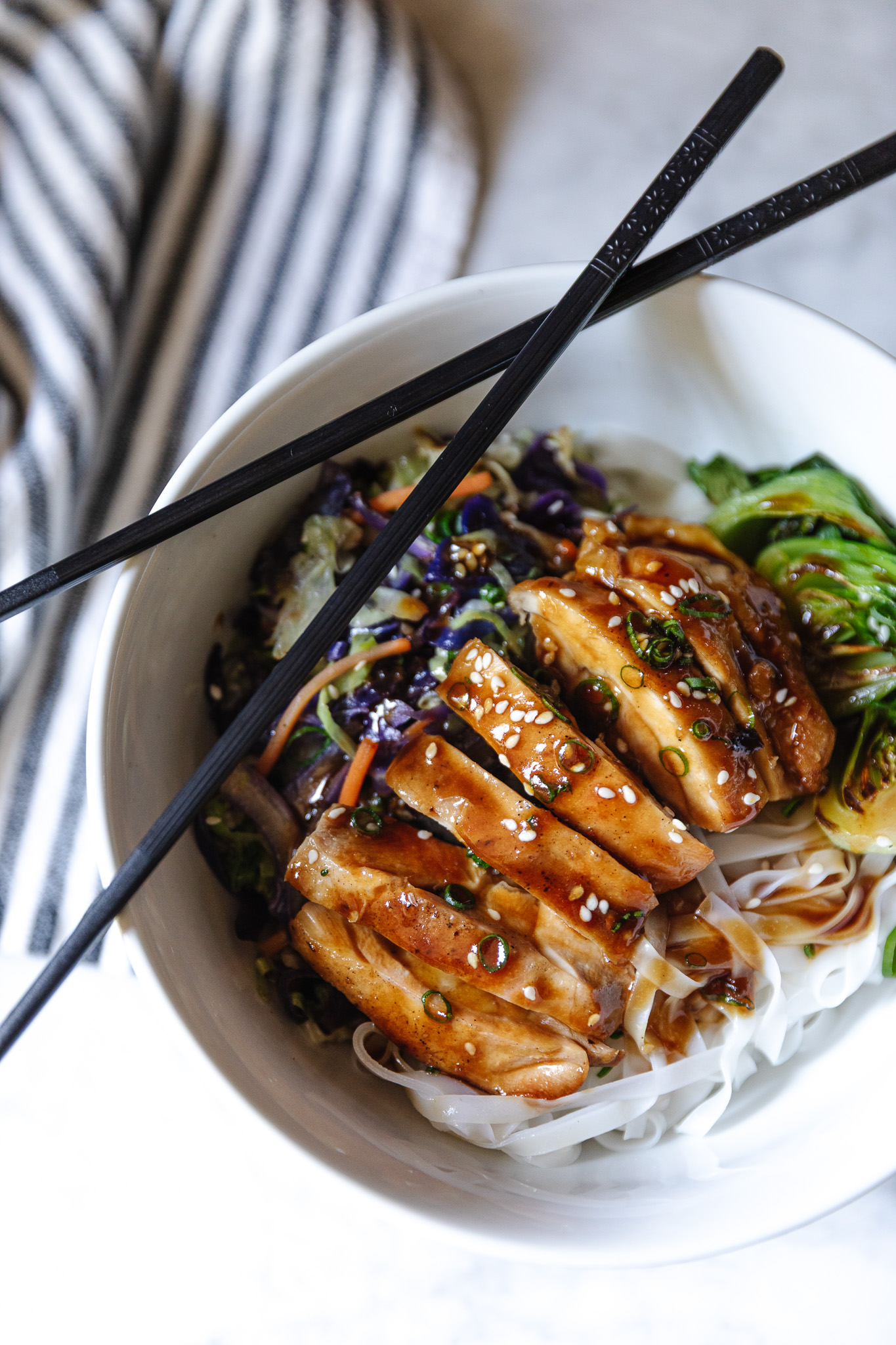 Teriyaki chicken bowl with chopsticks on the bowl