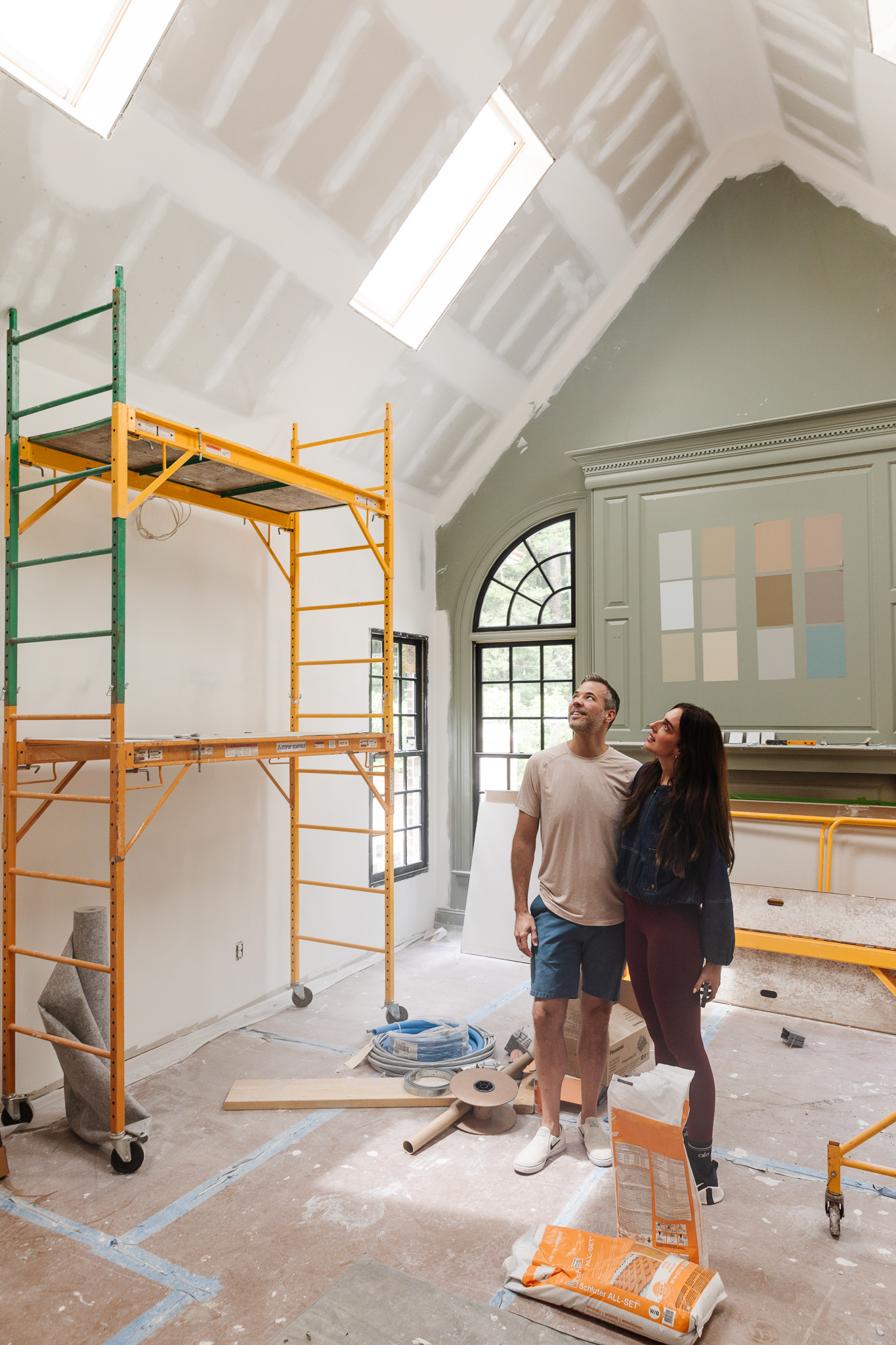 Chris & Julia looking up at the new skylights being installed