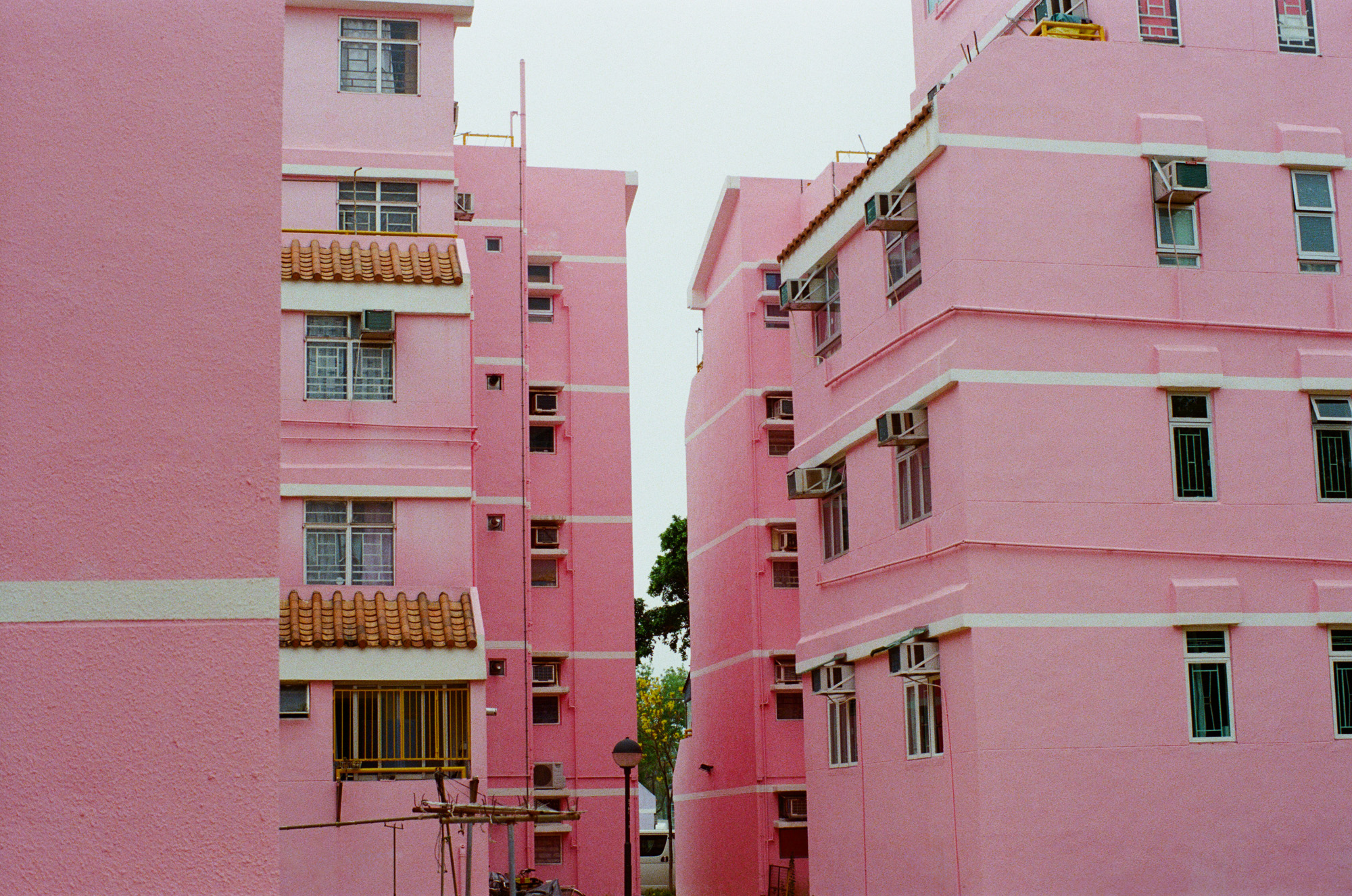 Pink public housing in Sha Tau Kok