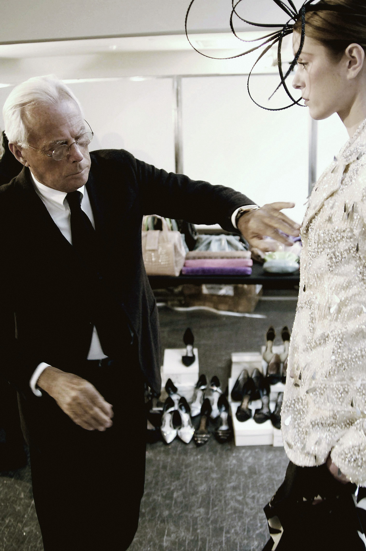 Giorgio Armani behind the scenes at Armani Privé