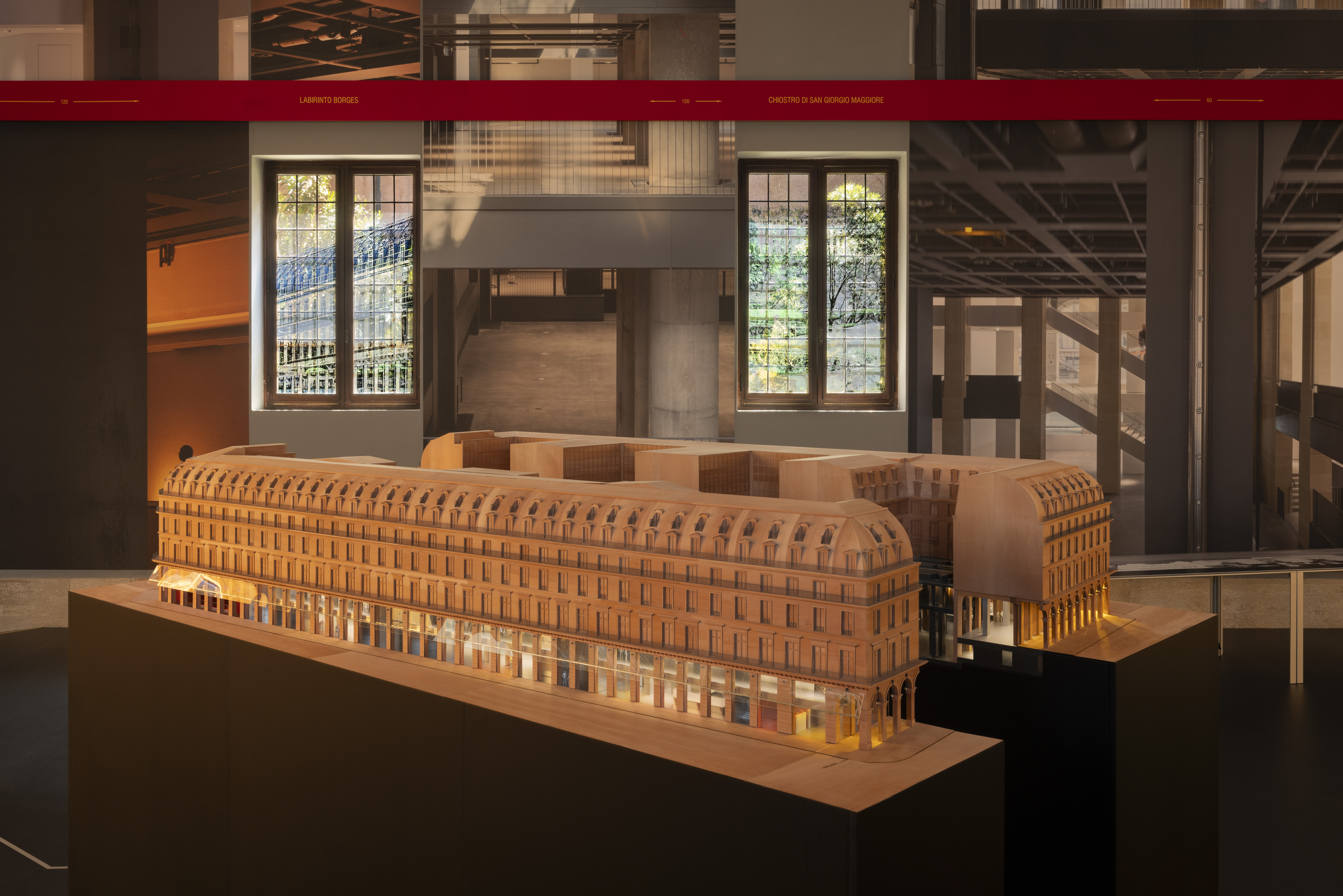 Fondation Cartier pour l’art contemporain exhibition in venice, installation views in moody lighting