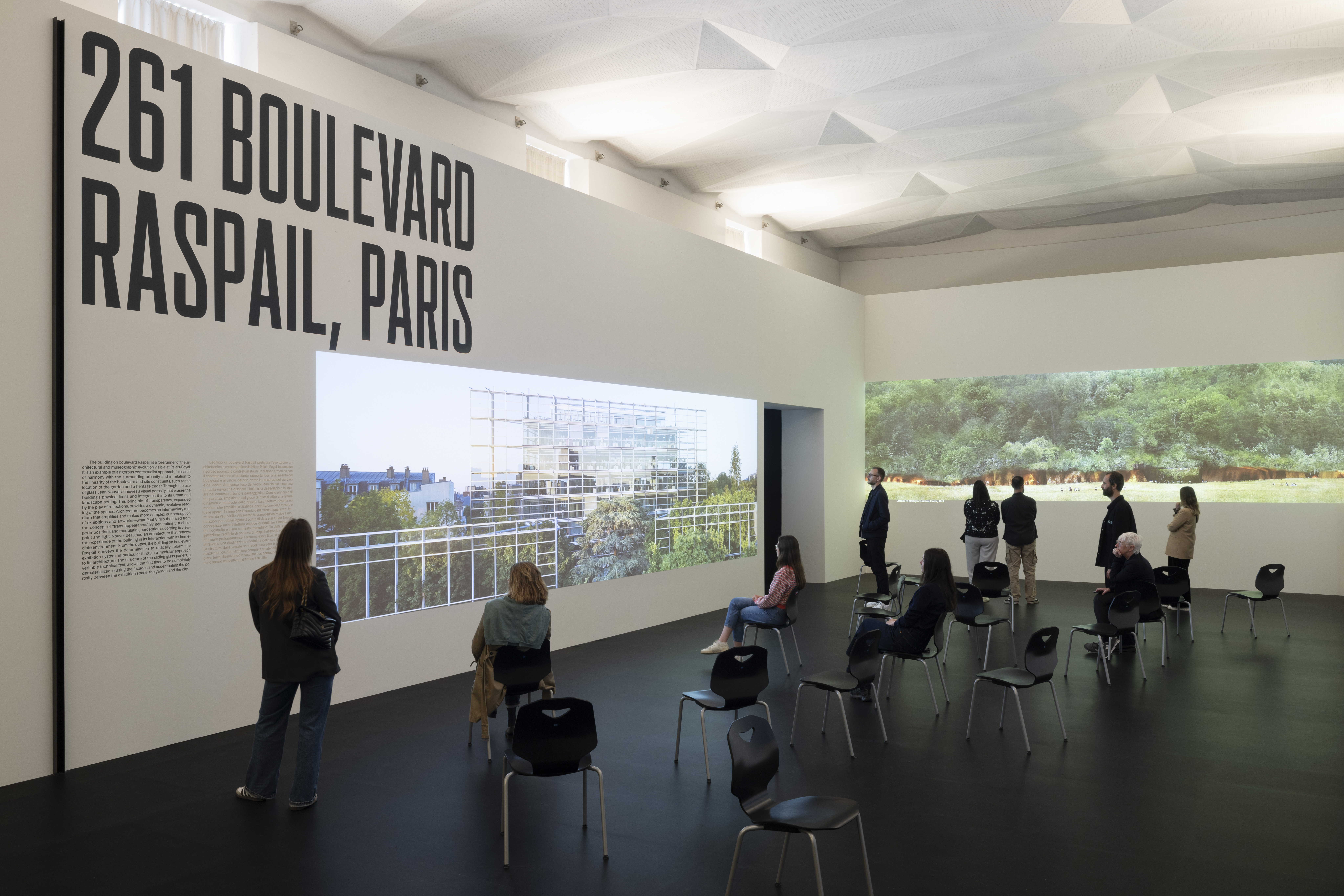 Fondation Cartier pour l’art contemporain exhibition in venice, installation views in moody lighting