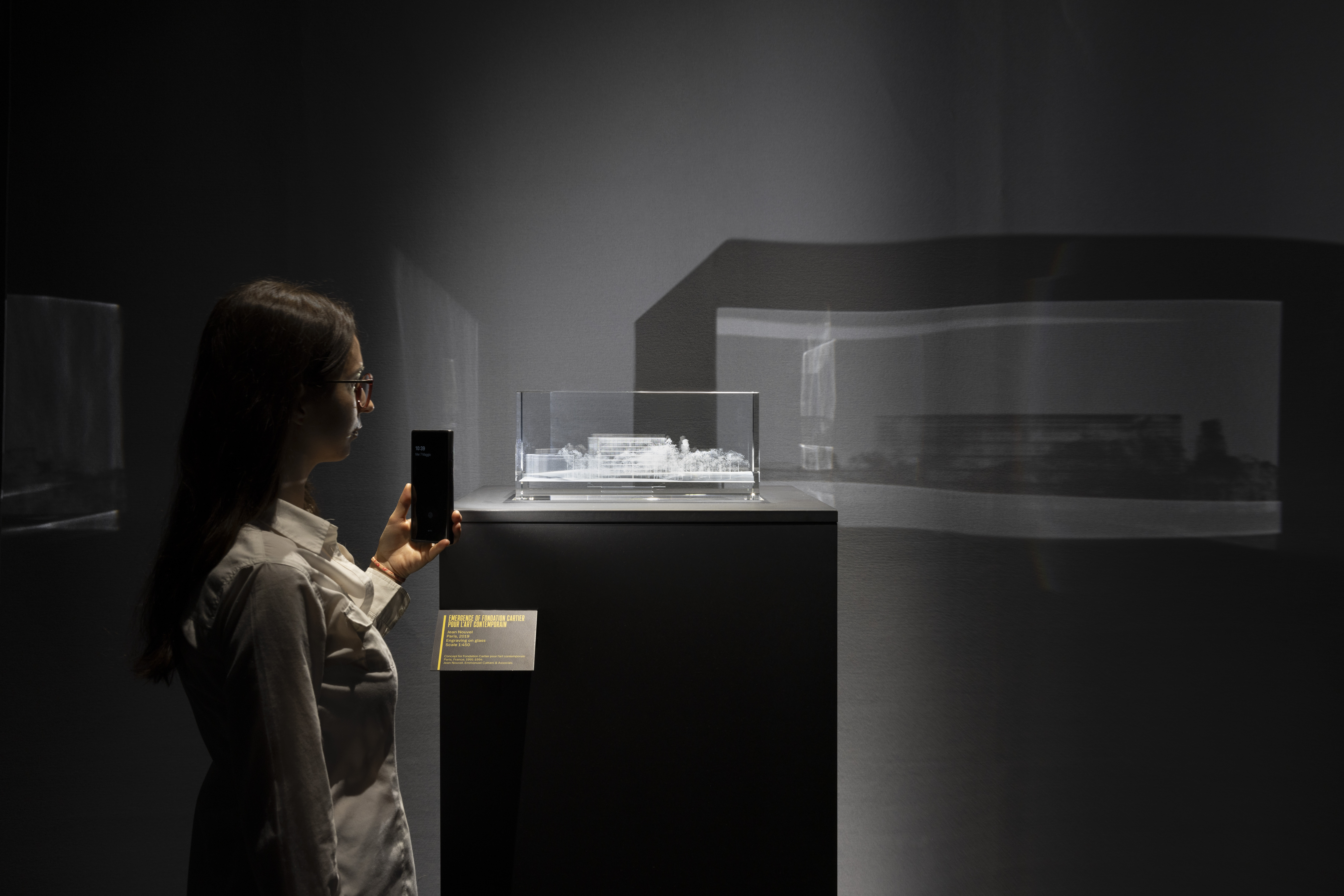 Fondation Cartier pour l’art contemporain exhibition in venice, installation views in moody lighting