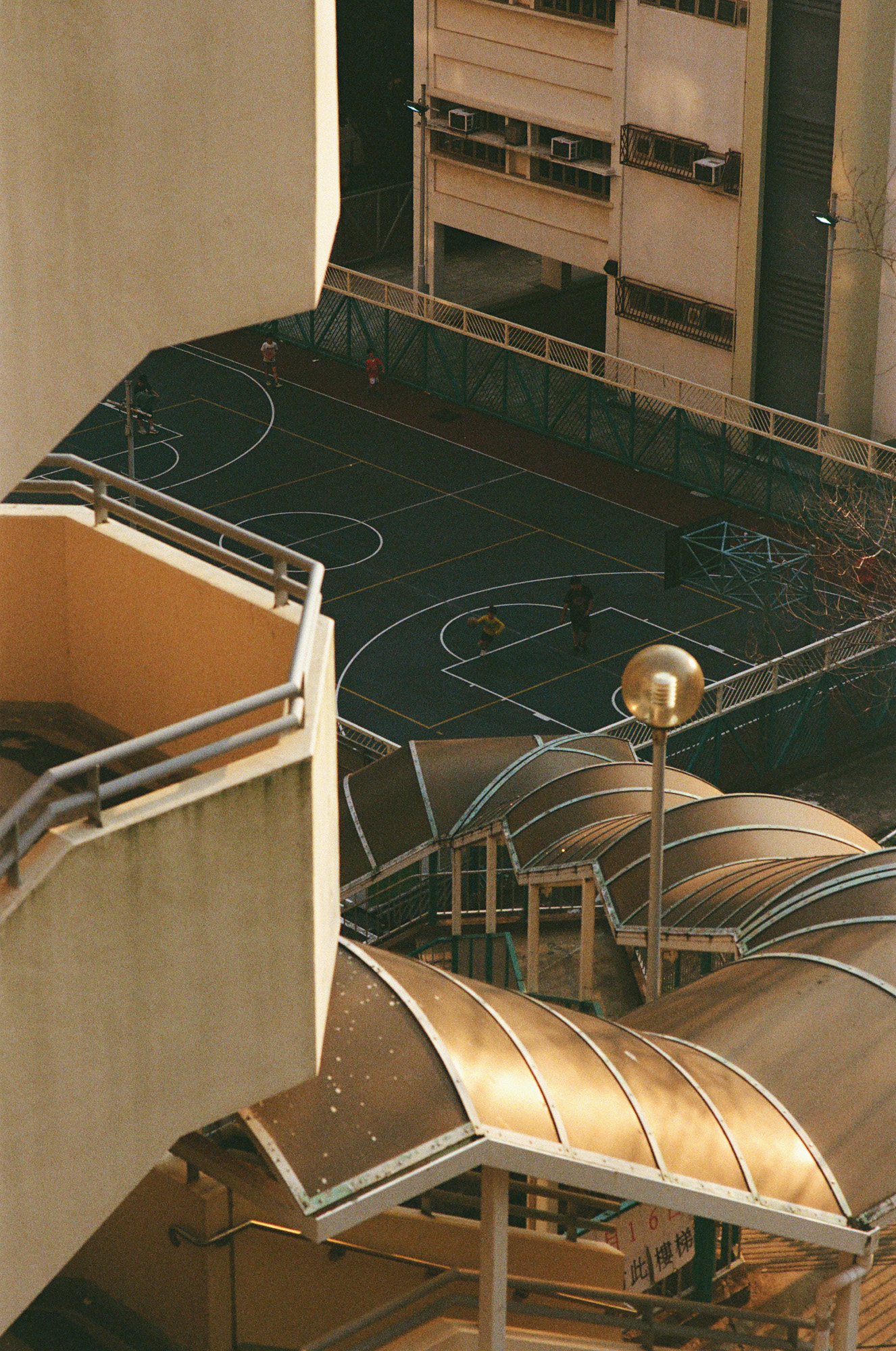 A basketball court and staircase