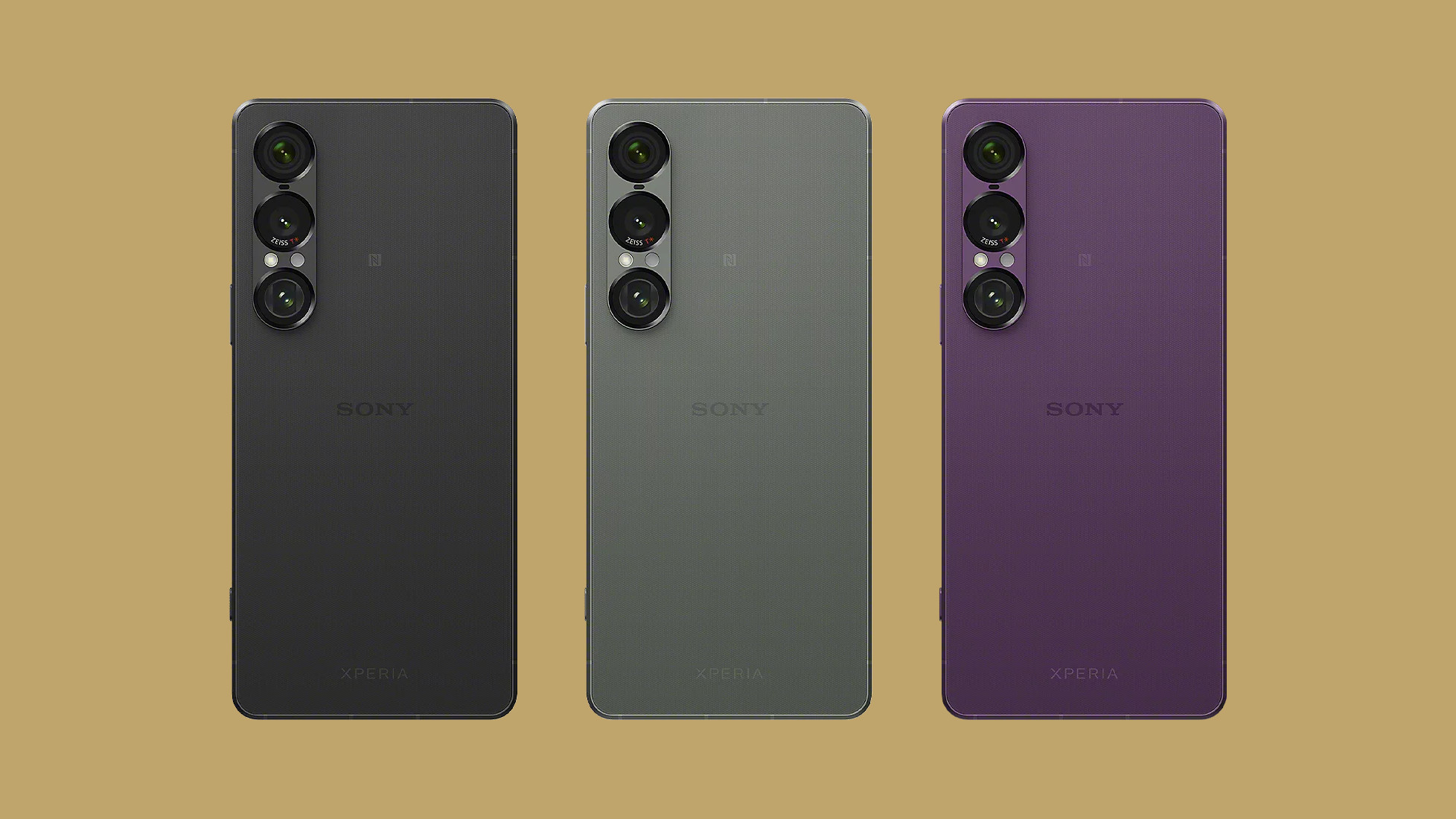 The Sony Xperia 1 VII in Slate Black, Moss Green, and Orchid Purple