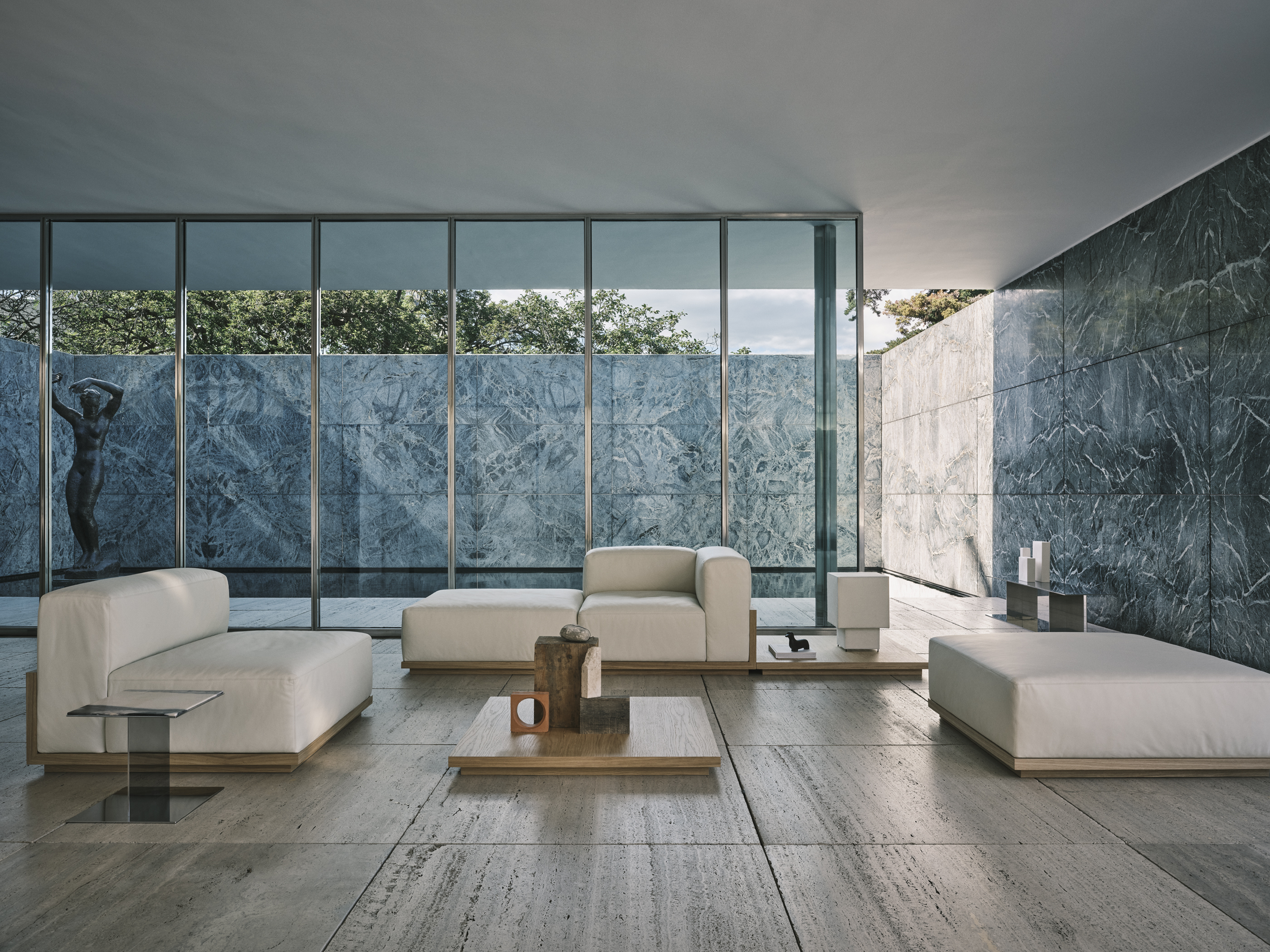 furniture arranged across minimalist interior