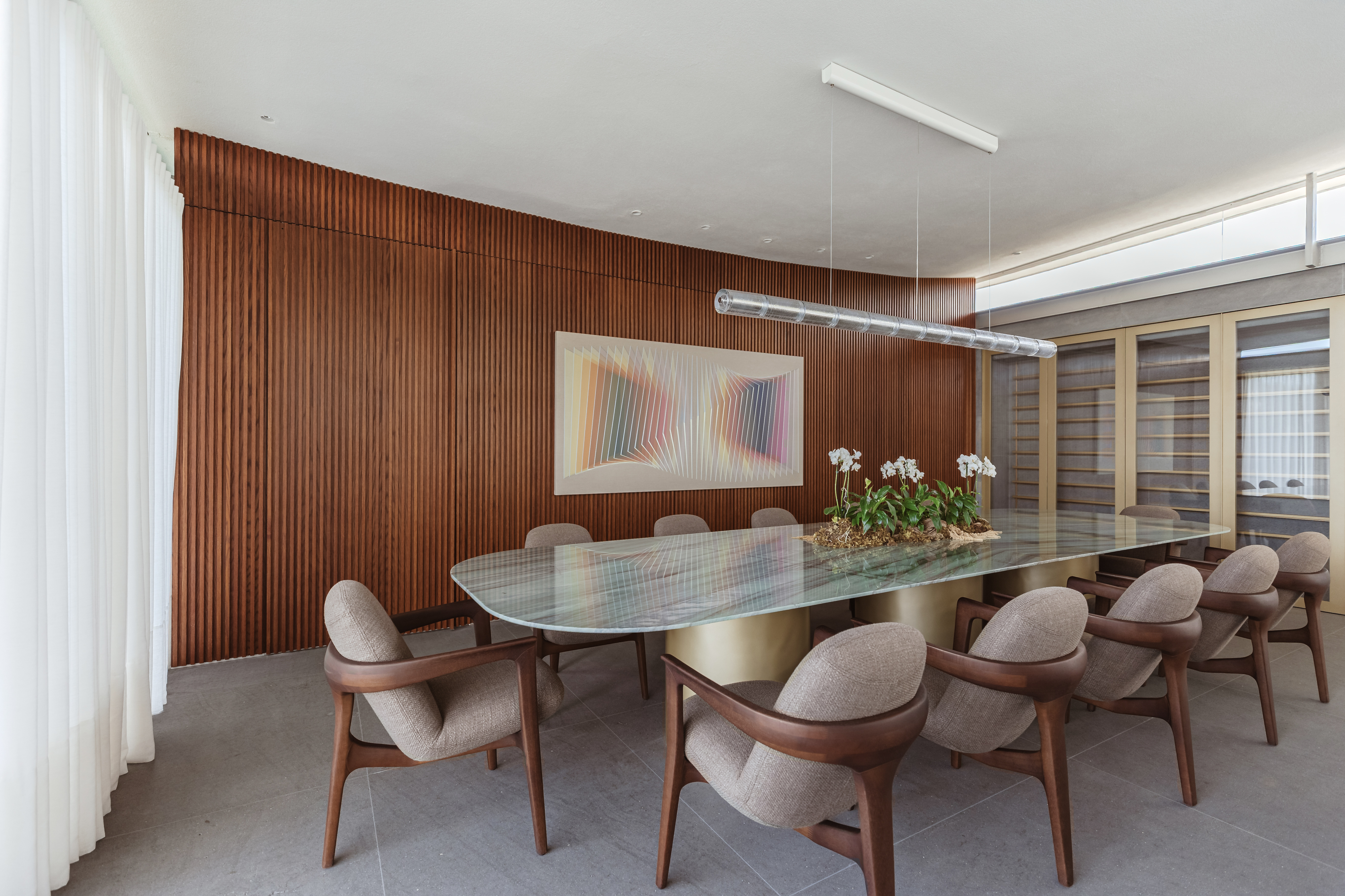 The formal dining space on the upper floor