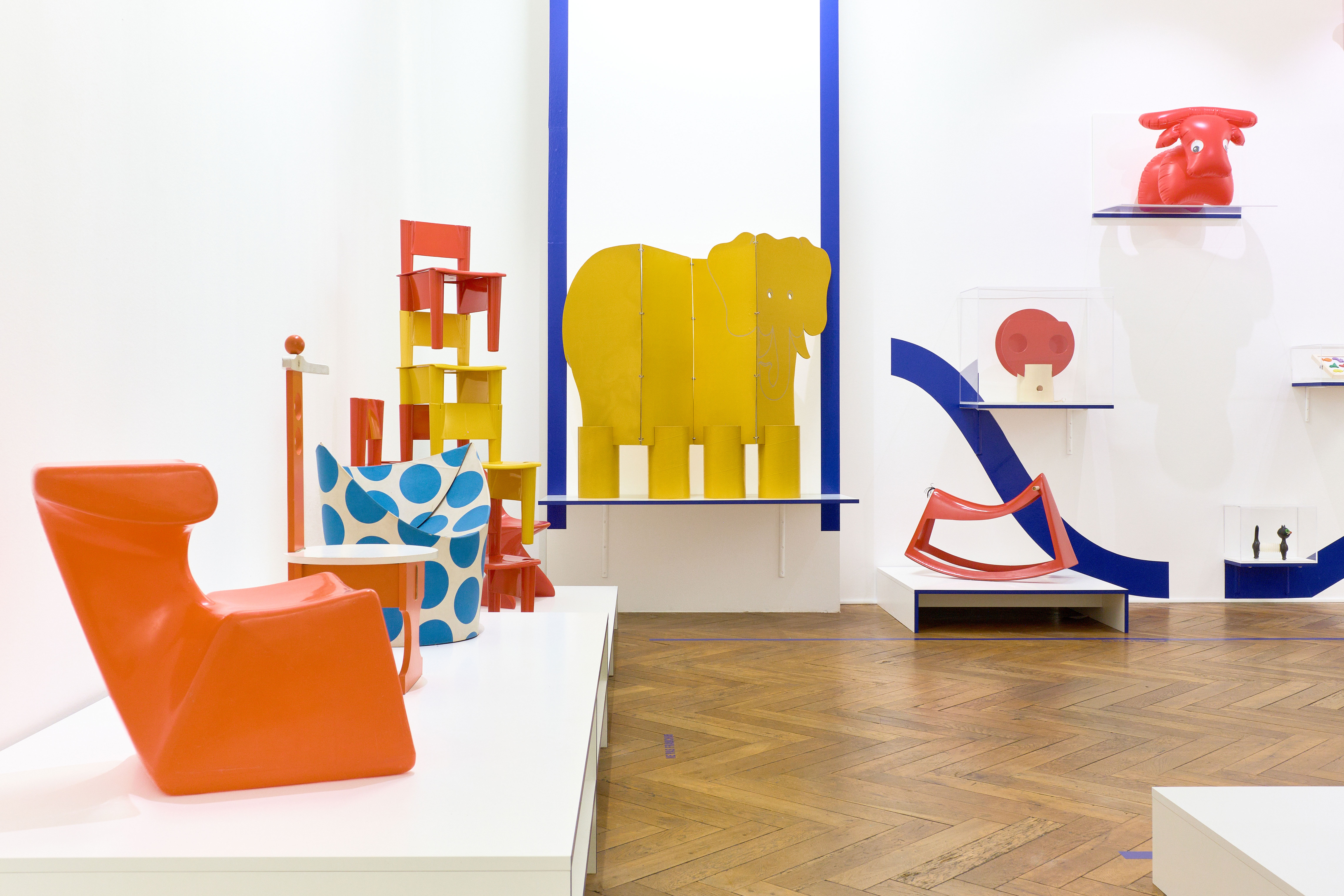 Exhibition of children furniture in bright colours