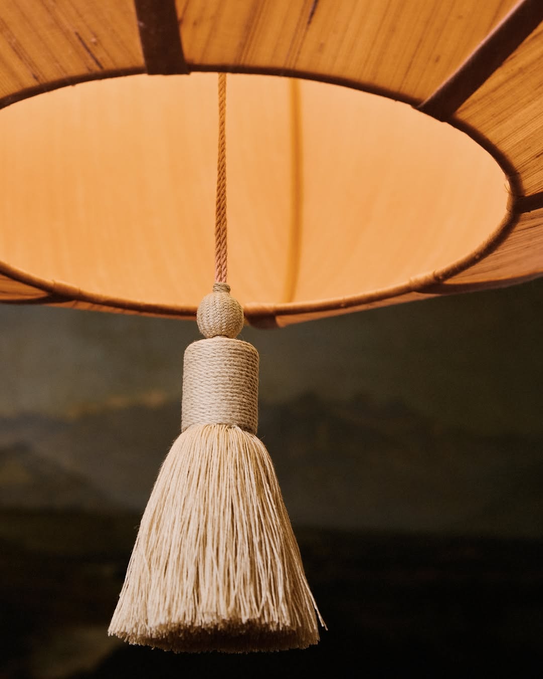 Lantern with off-white silk shade and tassel