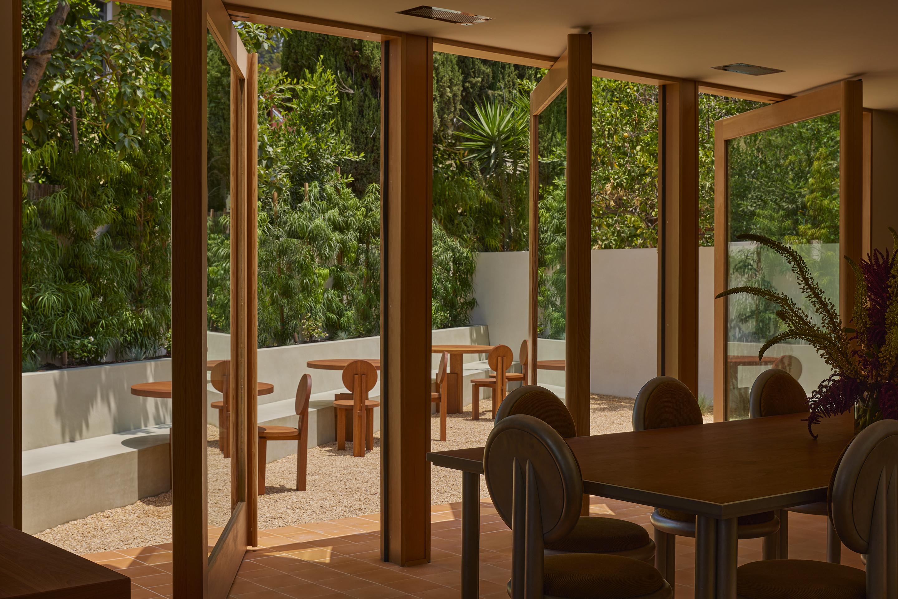 office furnished with cherry wood and terracotta tiles in Los Angeles