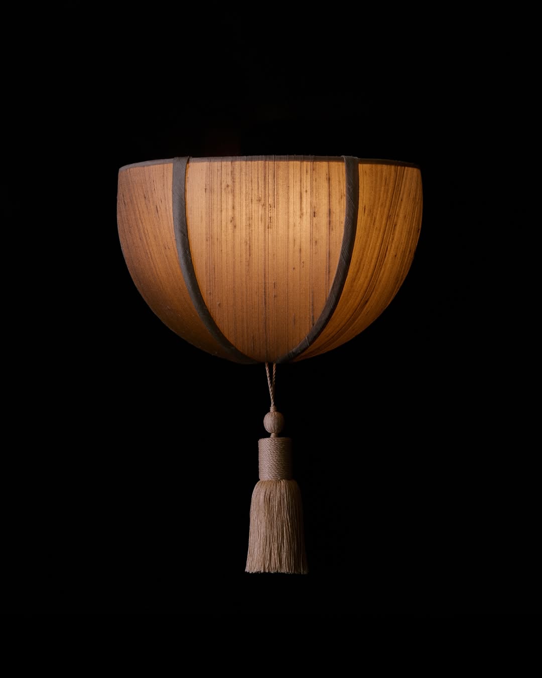 Lantern with off-white silk shade and tassel