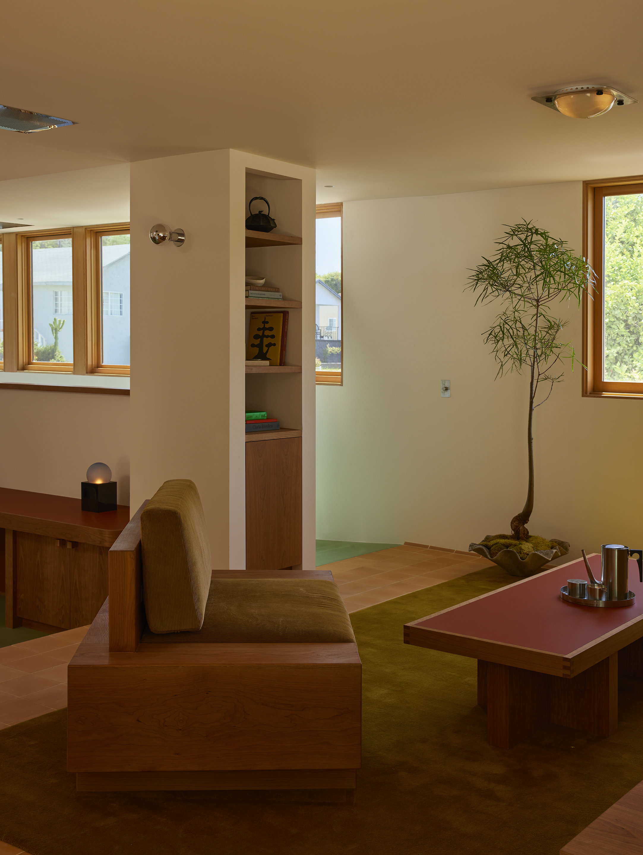 office furnished with cherry wood and terracotta tiles in Los Angeles