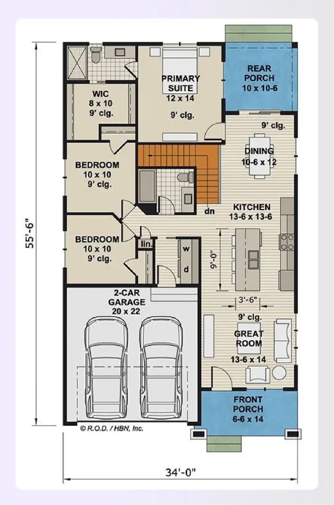 A 3-bedroom house plan with an attached two-car garage A 3-bedroom house plan with an attached two-car garage