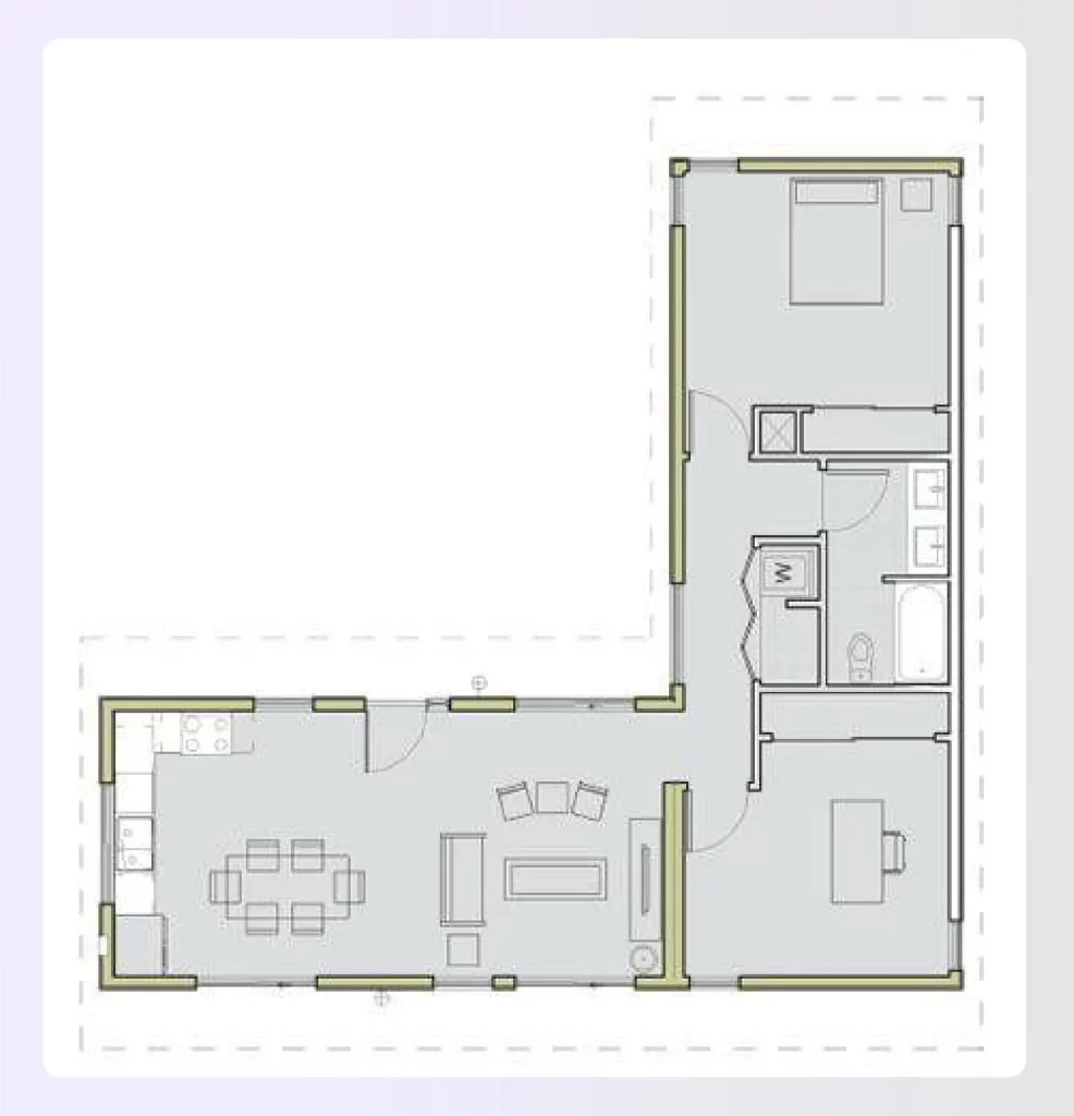 L-shaped container house floor plan design