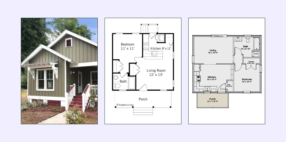 Modern minimalist one-bedroom house with bright open interiors.