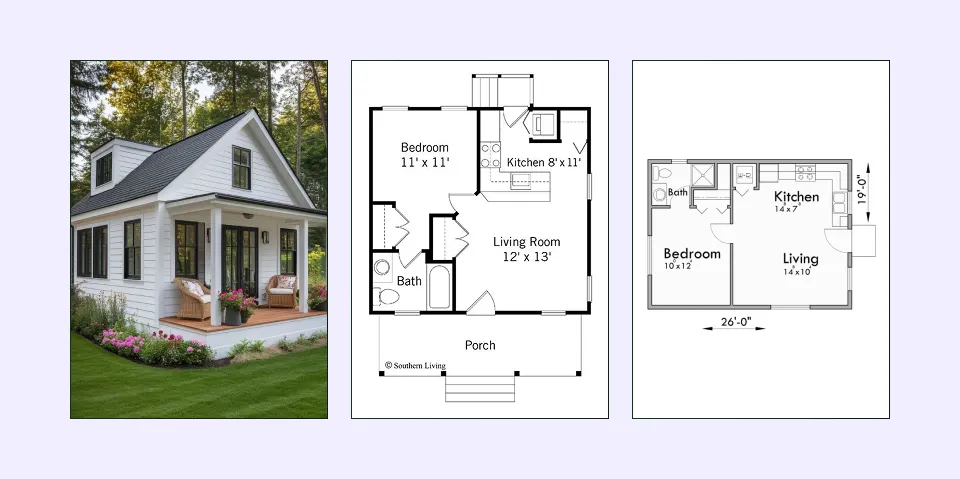 Simple affordable 1-bedroom house plan for cost-conscious living.