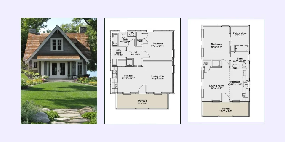 Simple linear 1-bedroom house plan with functional layout.