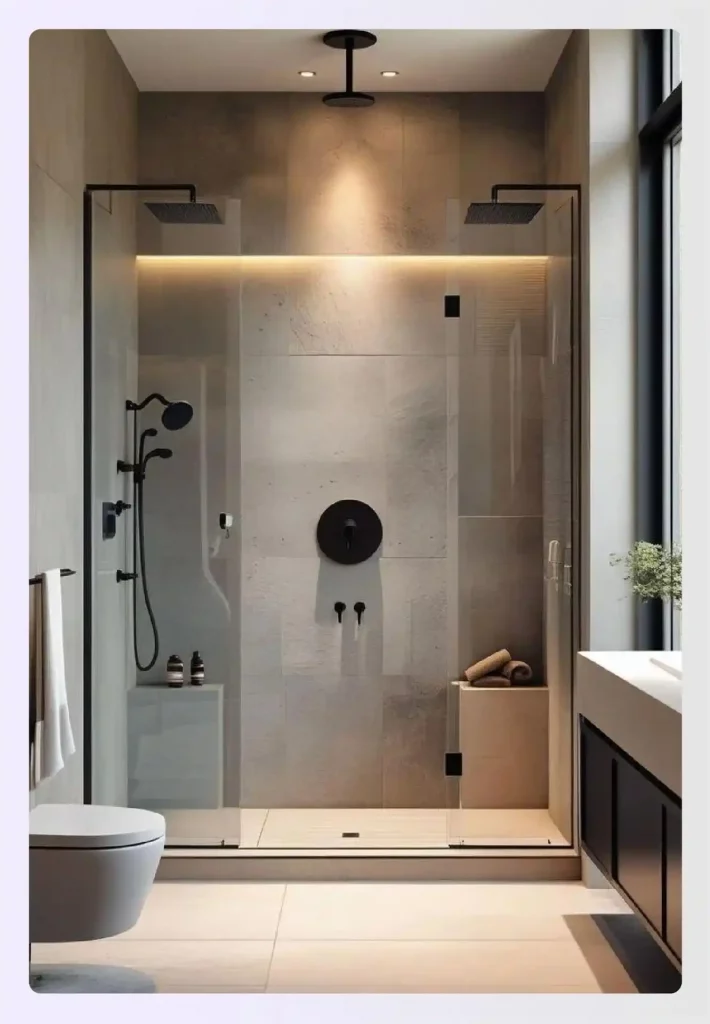 A contemporary bathroom showing a tub-to-shower conversion