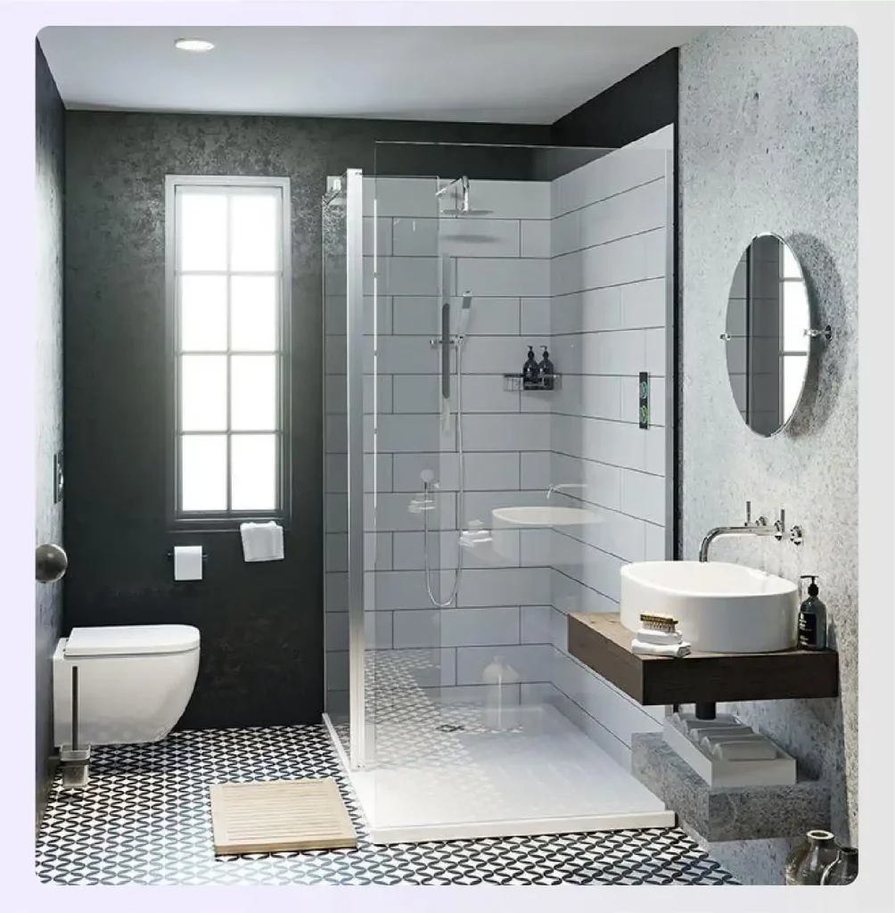 A corridor-style bathroom layout with parallel fixture placement