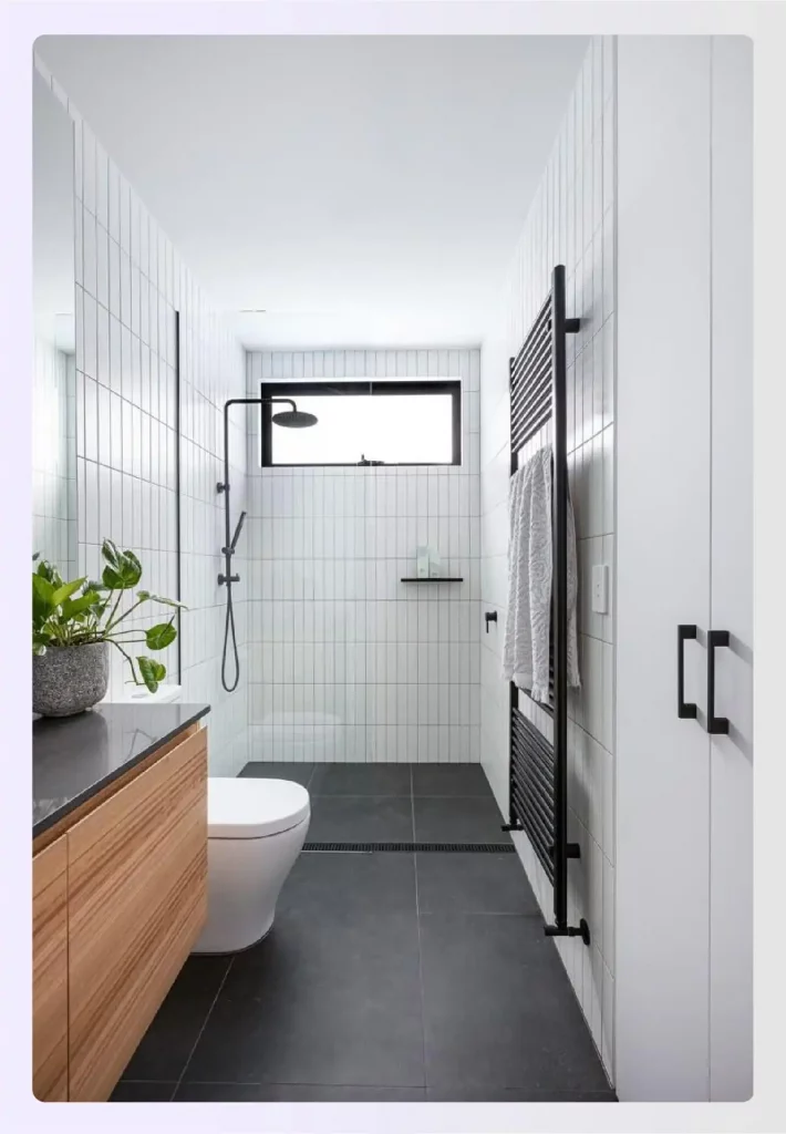 Bathroom layout with a large shower on the end wall
