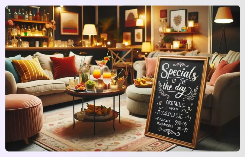 A chalkboard sign listing “Specials of the day”