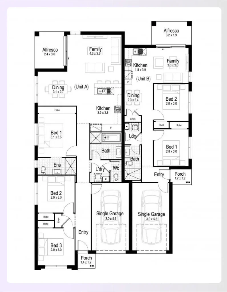 A multi-generational 5-bedroom house blueprint example A multi-generational 5-bedroom house blueprint example