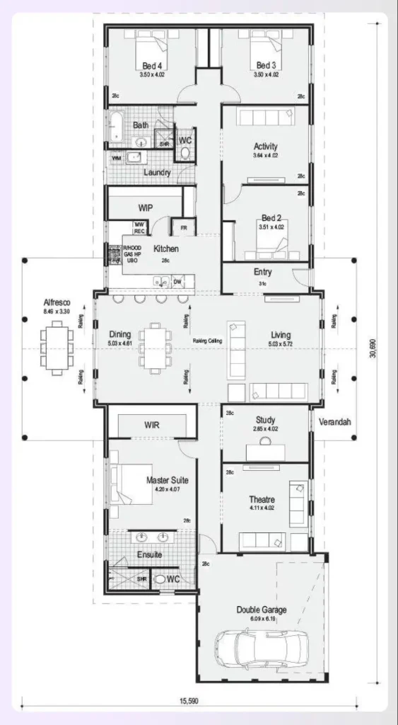 A narrow lot 5 br house plan layout A narrow lot 5 br house plan layout