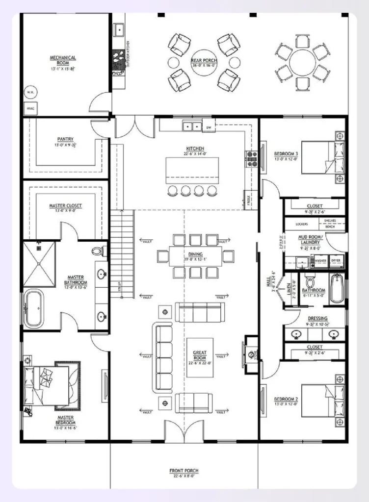 A sprawling luxury barndominium floor plan example