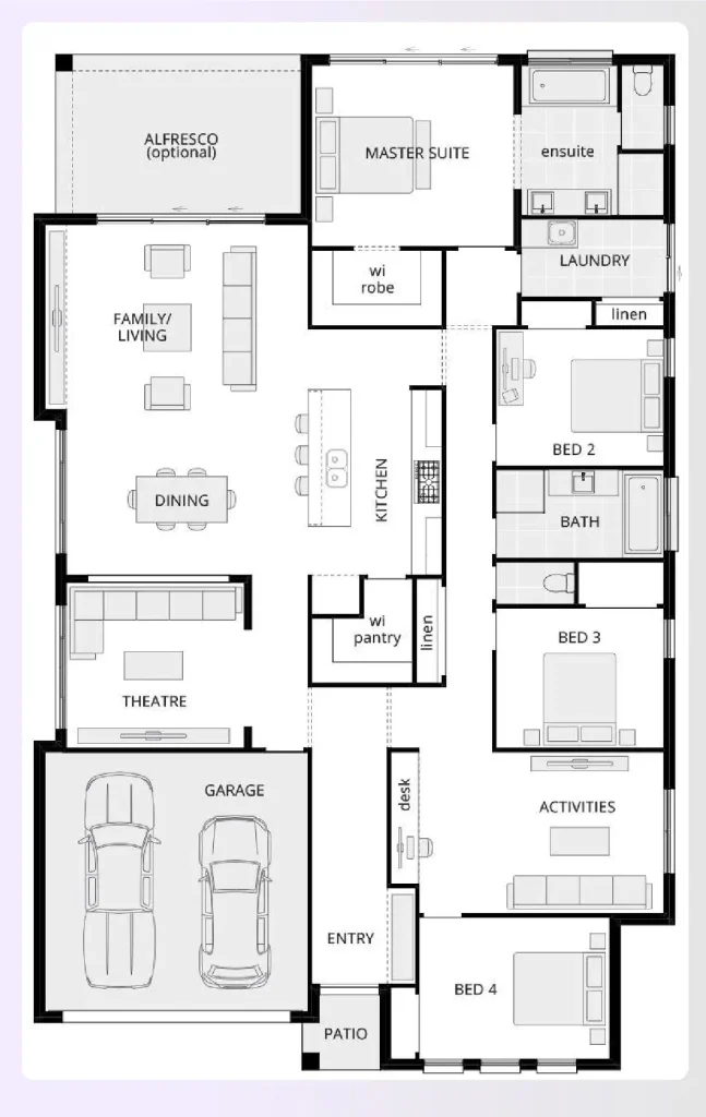 An open-concept 5-bedroom home plan layout An open-concept 5-bedroom home plan layout