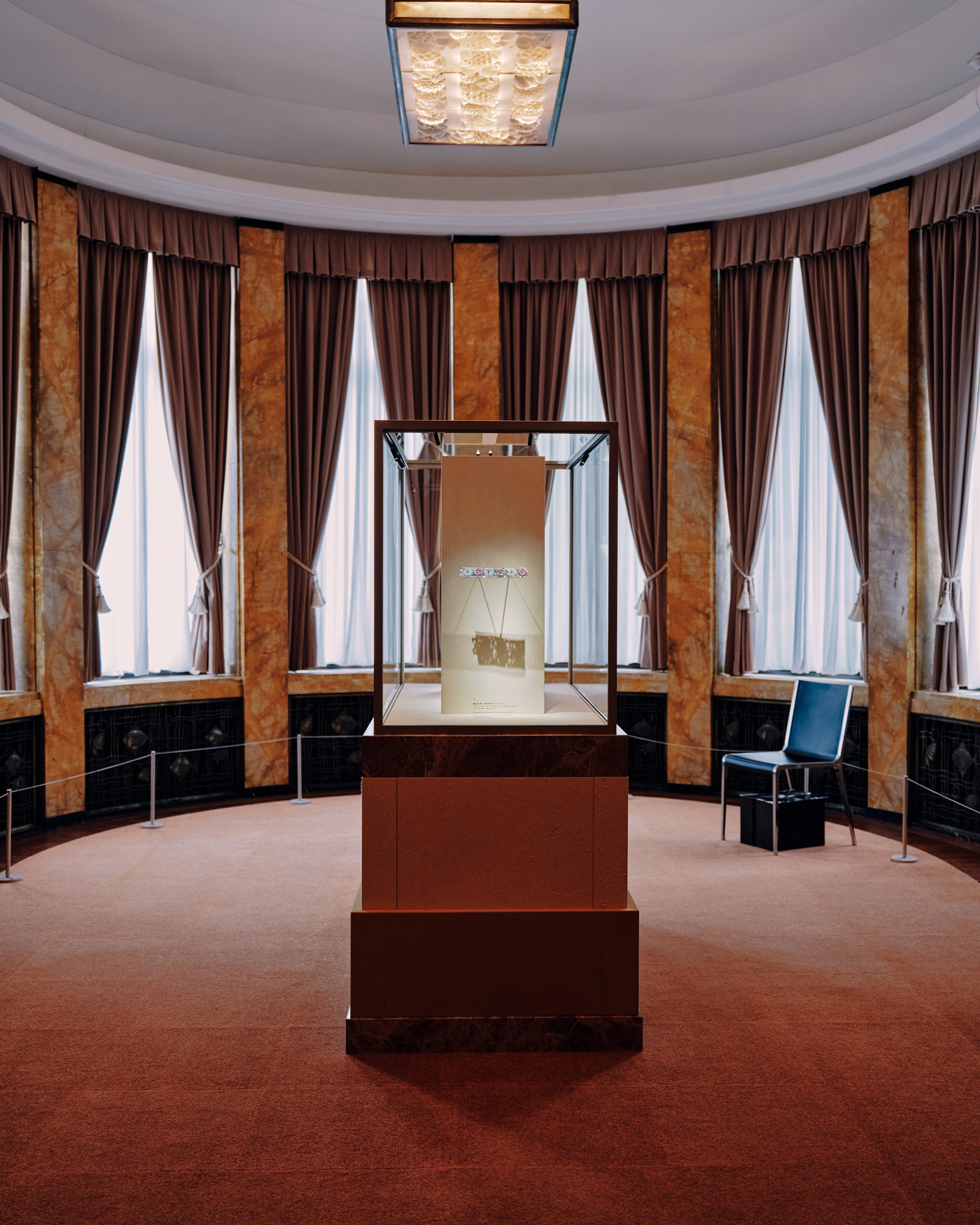 exhibition imagery of jewellery in cases