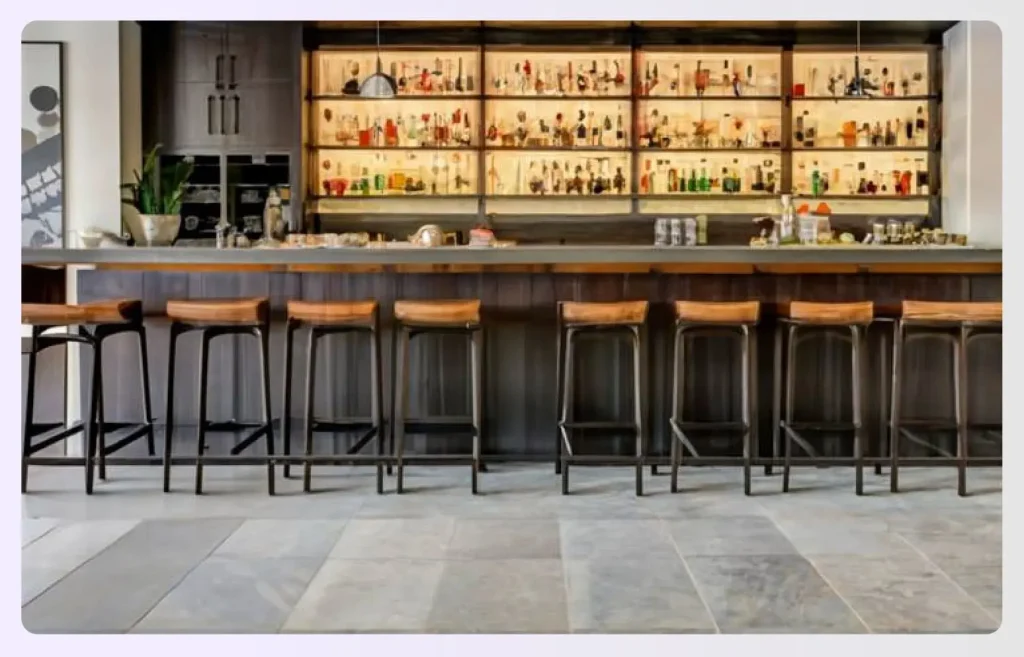 Water-resistant tile flooring in a home bar