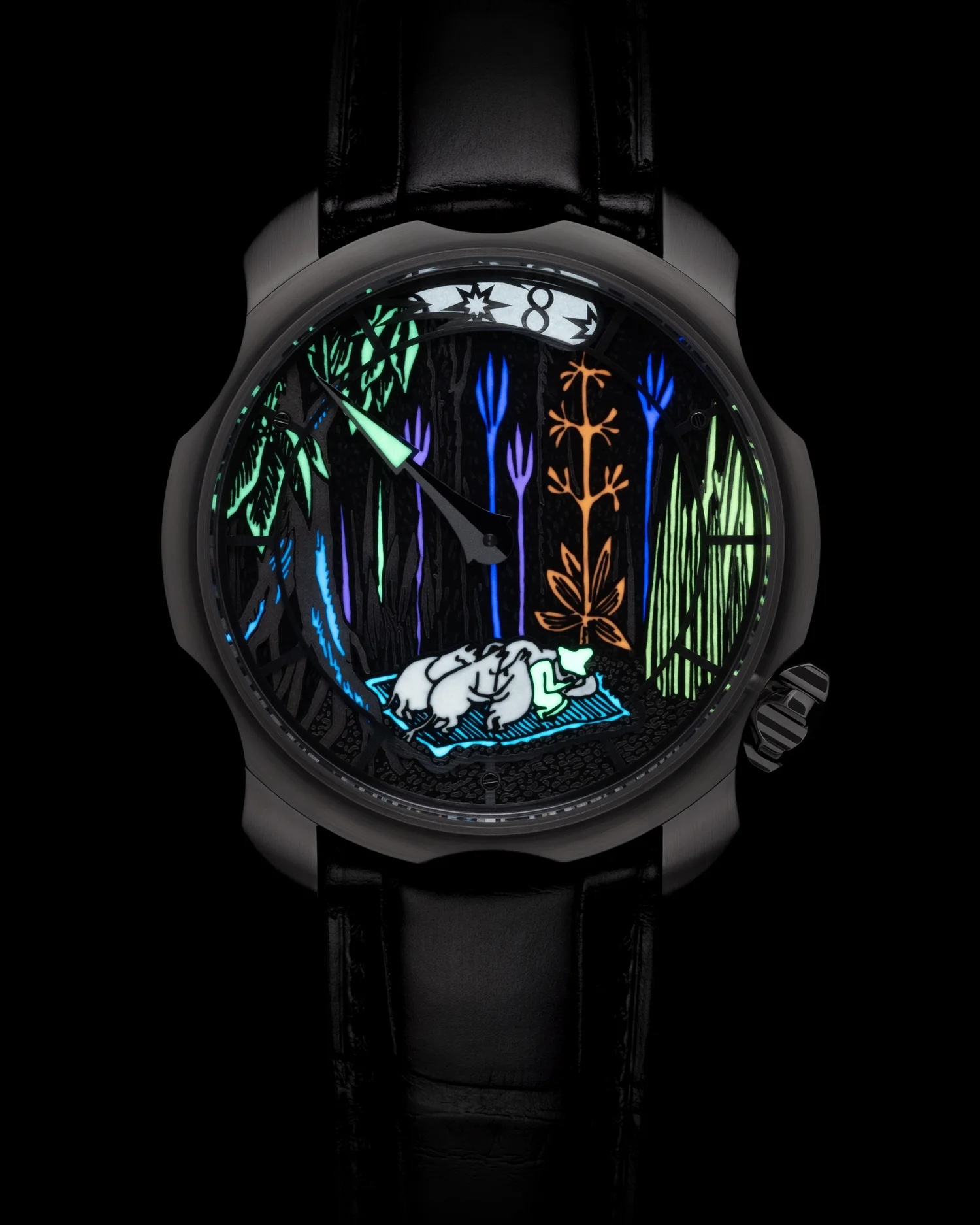 Glow in the dark Moomin watch, lit up