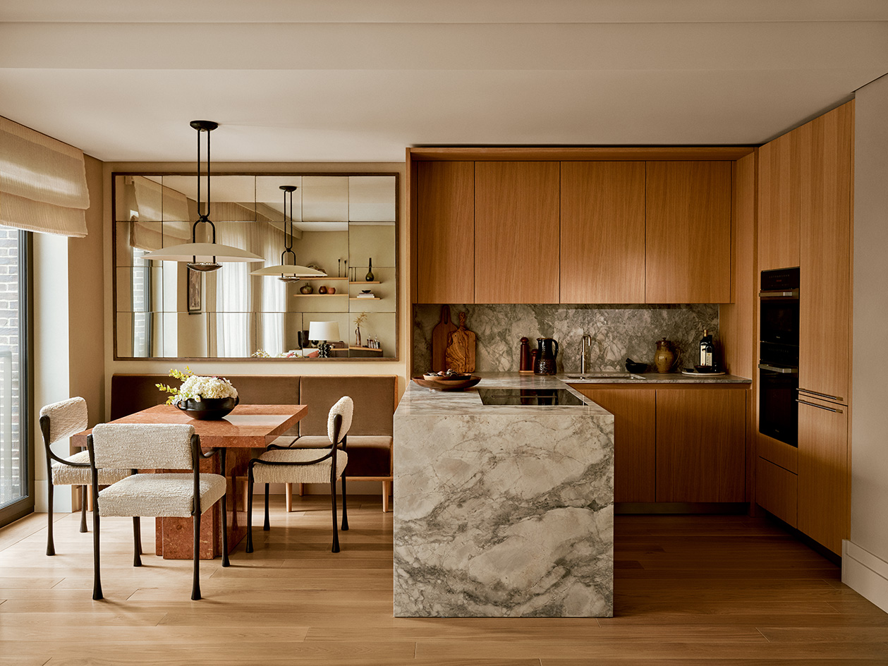 interiors of home in 100 George Street, warm, brown tones and fabrics