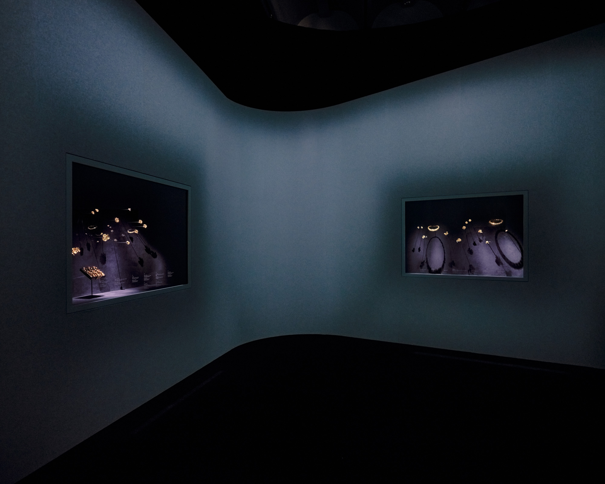 exhibition imagery of jewellery in cases