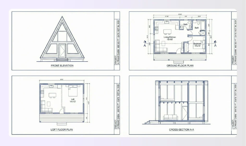  A-frame cabin small house plan under 1000 sq ft