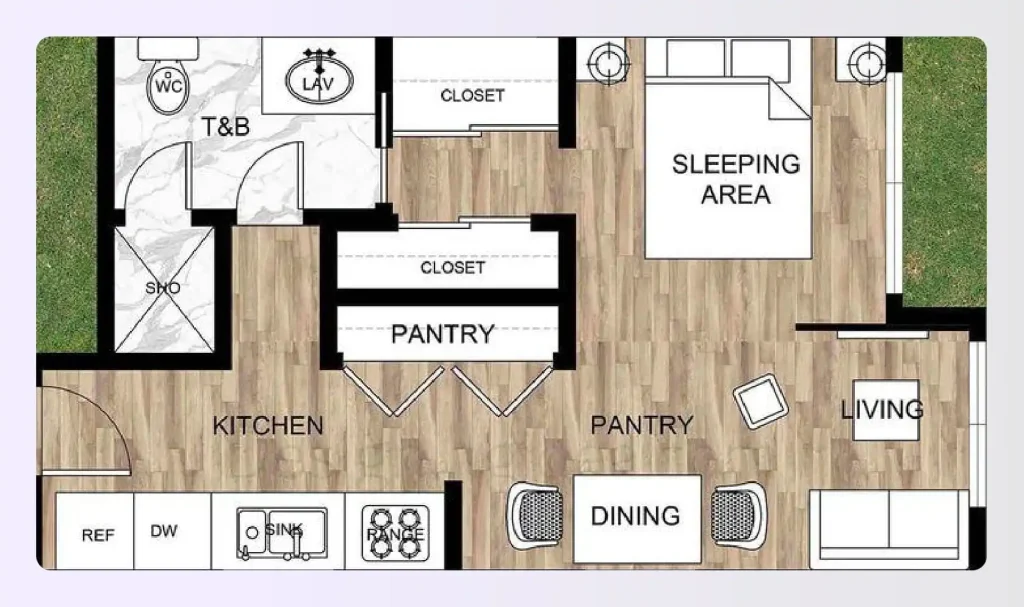 Bright open studio with divider and light