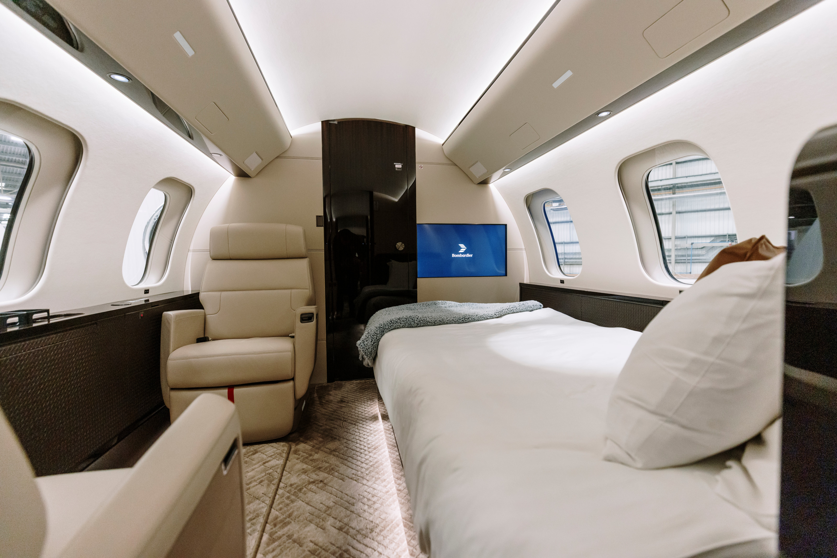 The rear stateroom aboard the Bombardier Global 7500